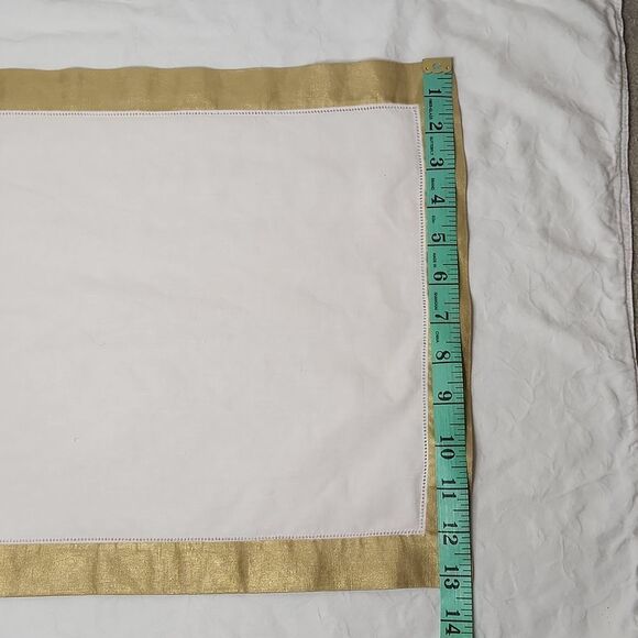 7 antique white linen placemats festive gold trim - Picture 9 of 10